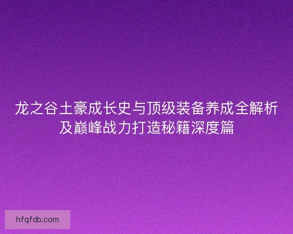 龙之谷土豪成长史与顶级装备养成全解析及巅峰战力打造秘籍深度篇
